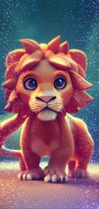 This charming phone live wallpaper features a close-up view of a toy lion in a cute cartoon style