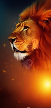 This striking live phone wallpaper boasts a breathtaking digital art image of two lions standing shoulder to shoulder