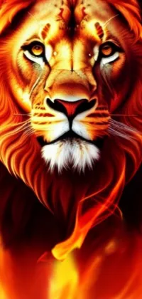 Looking for a stunning live wallpaper for your phone? Check out this Fire Lion wallpaper featuring a close-up of a majestic lion with a fierce and fiery mane