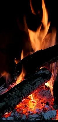 This phone wallpaper showcases a realistic image of a crackling fireplace, perfect for creating a cozy and inviting feel