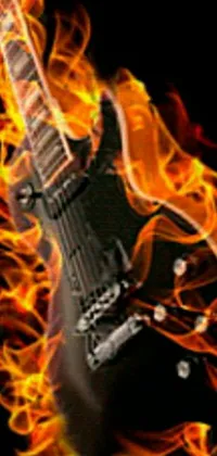 This live wallpaper for phones features a guitar with a vibrant flame pattern on the body and neck