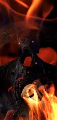 Looking for a phone wallpaper that's dark and edgy? This digital art live wallpaper features a close-up of a mysterious skull amidst a blazing fire