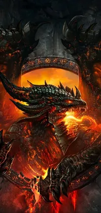 Are you looking for a phone live wallpaper that will showcase your love for fantasy and warcraft? Then check out this stunning close-up image of a black draconic-leather dragon with flames erupting from its wings