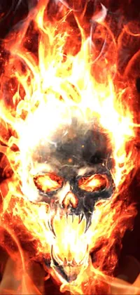 Looking for a striking phone live wallpaper? Look no further than this digital rendering of a burning skull on a black background! Featuring vibrant flickering flames and stunning close-up details, this design is the perfect way to add some edge and allure to your phone screen