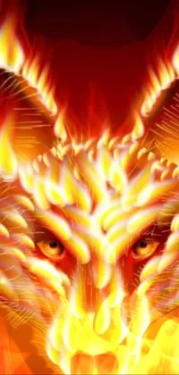 This live wallpaper features a stunning digital art image of a fox's head, depicted in vector style with fiery flames surrounding it