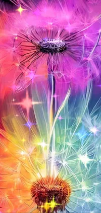 This mobile wallpaper is perfect for colorful enthusiasts, featuring a vibrant and psychedelic design with two gorgeous flowers as the focal point