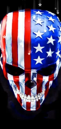 This phone live wallpaper showcases a close-up of a mask with the American flag design