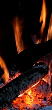 Get cozy with this highly-detailed live phone wallpaper featuring a close-up view of a roaring fire in a fireplace