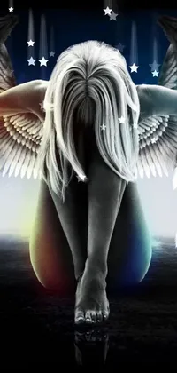 This captivating live wallpaper features an angelic figure with fiery wings, showcasing stunning digital art rendered in 3D
