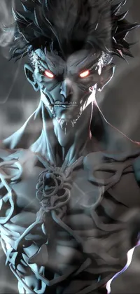 This dynamic phone live wallpaper depicts a fierce devil figure with a menacing expression, sharp teeth, and glowing red eyes