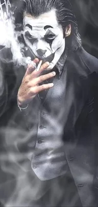 This phone live wallpaper features a mysterious man in a suit smoking a cigarette