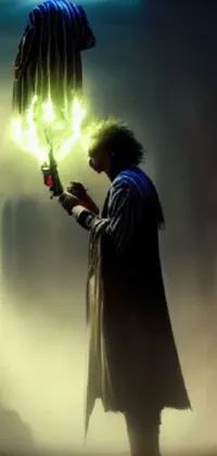 Introducing a dynamic live wallpaper featuring an adventurous man wielding a glowing light saber, set against a serene field backdrop
