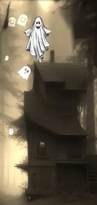 This stunning live phone wallpaper features an enchanting black and white photograph of a house nestled within a wooded landscape, adding an air of mystery and magic to your device