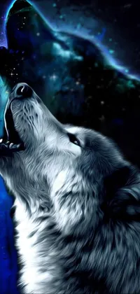 This live phone wallpaper showcases a stunning white wolf howling at the star-filled night sky
