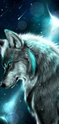 This live wallpaper features a stunning art of a blue-eyed wolf against a backdrop of twinkling stars, which is designed with an intricately detailed furry texture