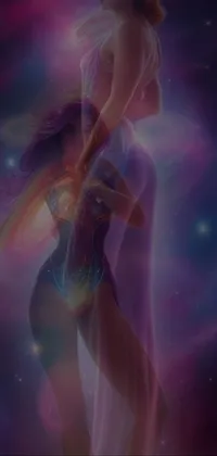 This live wallpaper showcases a digital painting of a woman wearing a bodysuit standing next to her partner