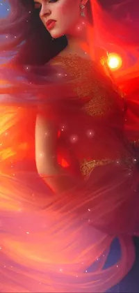 Brighten up your phone's screen with a stunning live wallpaper featuring a female figure in a fiery dress