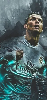 This phone live wallpaper features a portrait of a popular soccer player captured in a stylized painting
