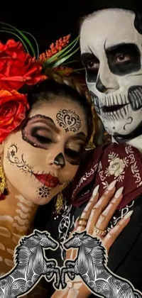 This phone live wallpaper showcases Day of the Dead costumes with gothic art and stunning airbrush art