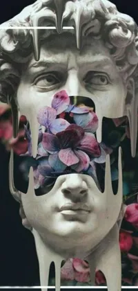 This phone live wallpaper showcases a close-up of a decorative statue adorned with vibrant floral designs