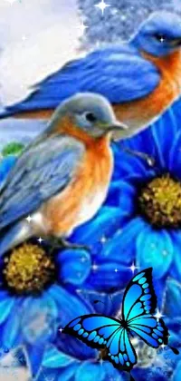 Flower Bird Blue Live Wallpaper