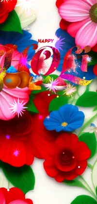 This live phone wallpaper boasts a beautiful digital rendering of delicate paper blooms in vibrant colors