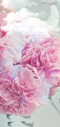 This stunning phone live wallpaper features a digital rendering of a beautiful bouquet of pink carnations