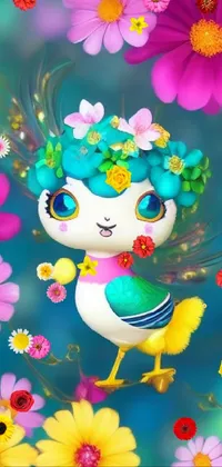 Get a vibrant and playful live wallpaper for your phone that features a cute and fluffy feline accompanied by a colorful bouquet of flowers