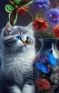 Flower Cat Blue Live Wallpaper