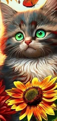 Flower Cat Green Live Wallpaper
