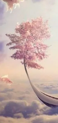 This live wallpaper features a breathtaking concept art of a man sitting on top of a boat next to a tree in a serene environment
