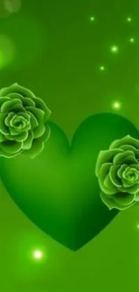 This phone live wallpaper features a green heart with three roses