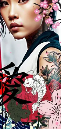 Transform the appearance of your phone with this striking live wallpaper showcasing an intricately designed tattoo on the arm of a young Asian woman