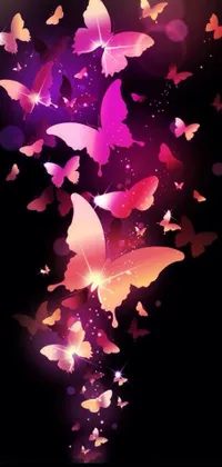 This mobile phone live wallpaper captures a magical scene of colorful butterflies in flight