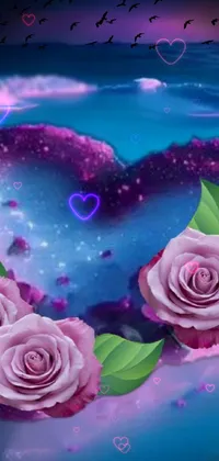 Looking for a romantic live wallpaper for your phone? Check out this stunning digital art featuring a blue cake with pink roses in the shape of a heart by Shirley Teed