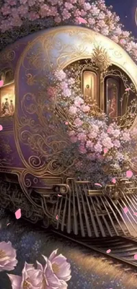 This phone live wallpaper features a captivating fantasy art painting of a train against a full moon background