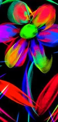This lively phone live wallpaper portrays a colorful flower symbol set against a black background