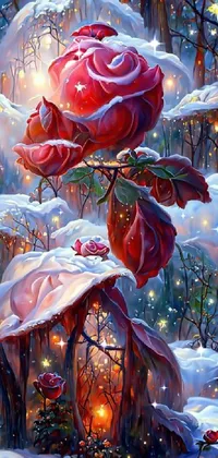 Looking for a stunning live wallpaper for your phone? Look no further than this high definition masterpiece! A detailed painting of a rose in a snowy forest, it features intricate patterns and textures throughout