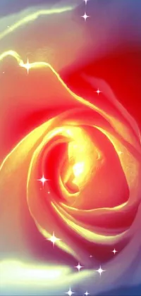 This phone live wallpaper depicts a stunning digitally created white rose with a vibrant red center, exhibiting a gradient color scheme of red to yellow