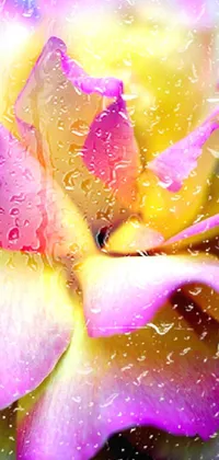 Looking for a stunning phone live wallpaper to enhance your home screen? Look no further than this beautiful close-up of a pink and yellow rose! Sourced from Flickr, this high-quality photograph has been expertly processed using bright hues of yellow and purple, creating a vivid, eye-catching image