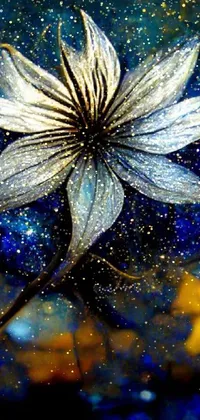 This live wallpaper offers a breathtaking view of a clematis flower surrounded by a star-filled night sky