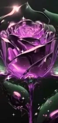 This phone live wallpaper features a digital art of a purple rose set against a black background