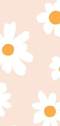 This live wallpaper for your phone features a stunning pattern of white daisies against a pastel pink background