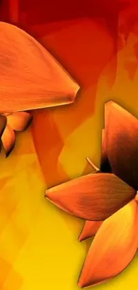 This live phone wallpaper features a beautiful close-up of an orange fire-colored flower on a sunny yellow background