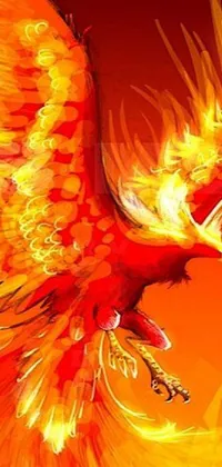 This phone live wallpaper showcases a breathtaking image of a fire phoenix in flight