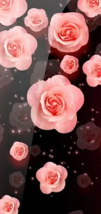 This phone live wallpaper features a beautiful arrangement of pink roses against a sleek black background
