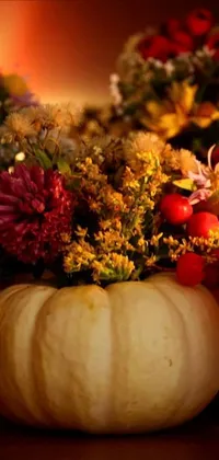 This stunning live wallpaper captures the beauty of autumn in an elegant vase filled with vibrantly-colored flowers