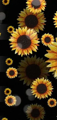 Revamp your phone's look with this stunning live wallpaper that features yellow sunflowers against a black background