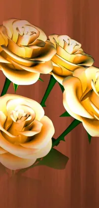 This mobile wallpaper boasts a stunning arrangement of yellow roses resting on a wooden table in a digital art style