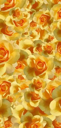 This live wallpaper features a beautiful digital art depiction of a patterned floral field filled with bunches of sunny yellow roses
